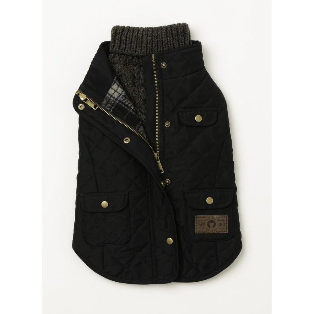 NWT fabdog Quilted Dog Barn Coat in Black, Size 12"